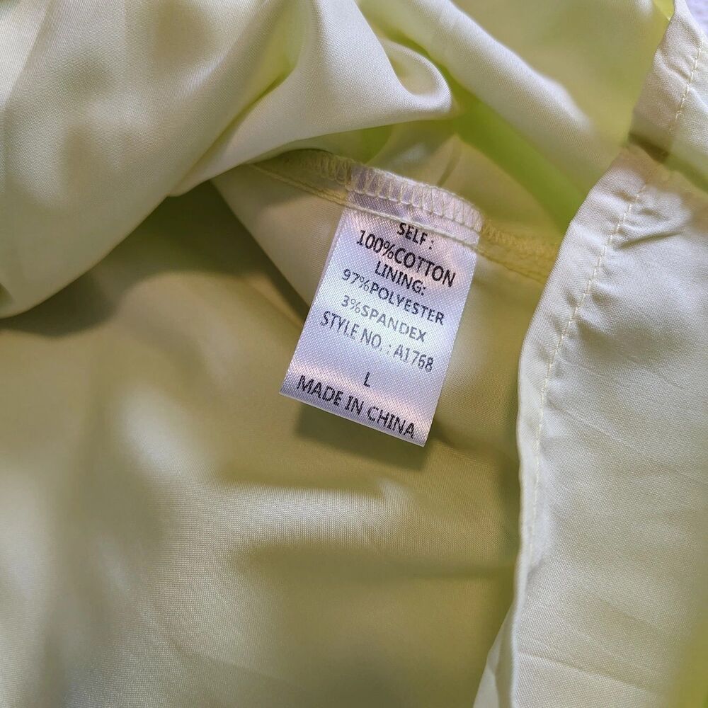 Chartreuse Babydoll Mini Dress V-Neck Flutter Puff Sleeve Women’s Large - Picture 9 of 11